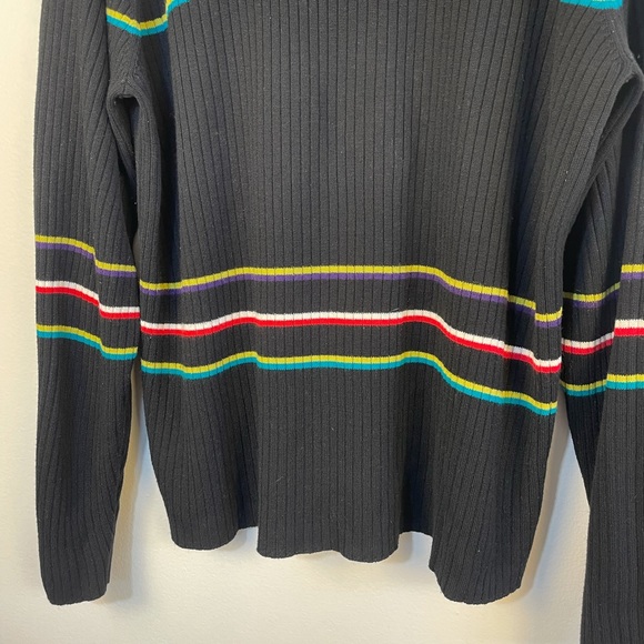Women’s turtle neck stripe black sweater with pops of color rib knit size L - Picture 6 of 12